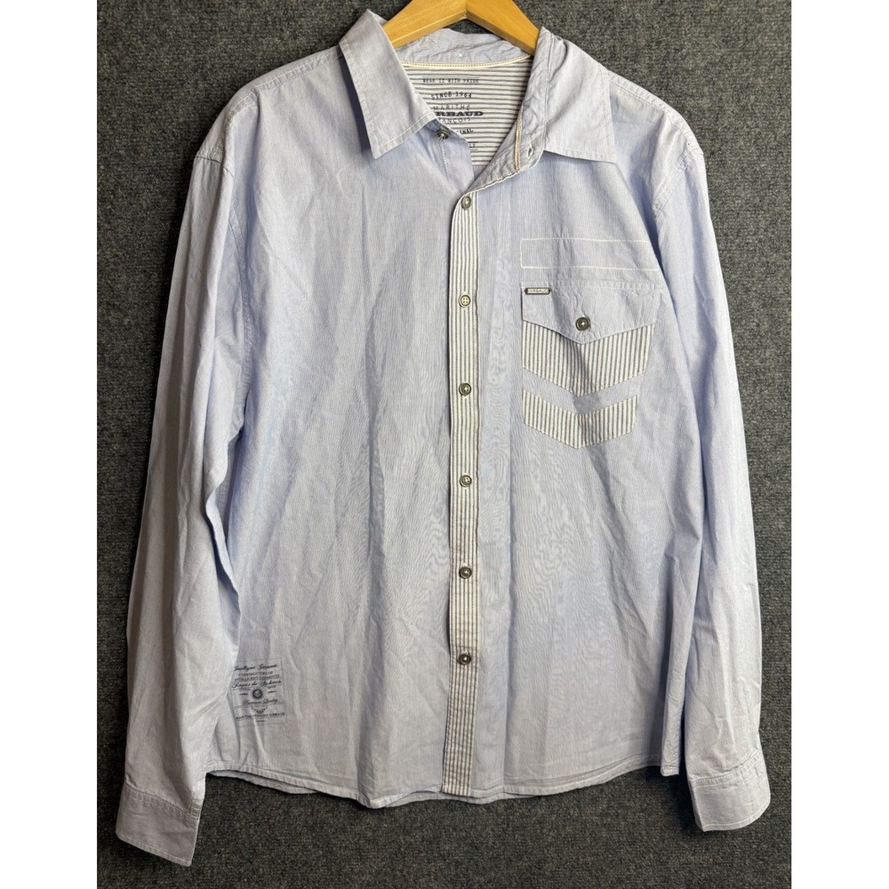 Marithe Francois Girbaud Shirt Mens XL Blue Stripe Button Up Long Sleeve